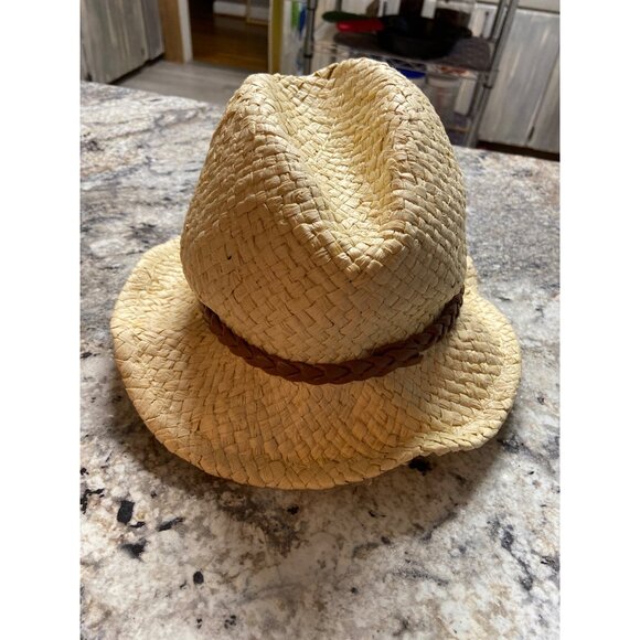 Mens Straw Fedora Hat Braided Faux Leather Band Natural Woven Beach Western - Picture 7 of 10